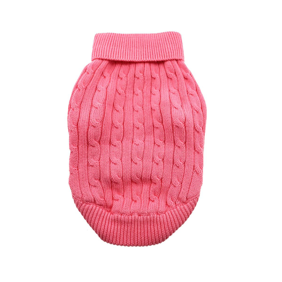 Combed Cotton Cable Knit Dog Sweater - Candy Pink