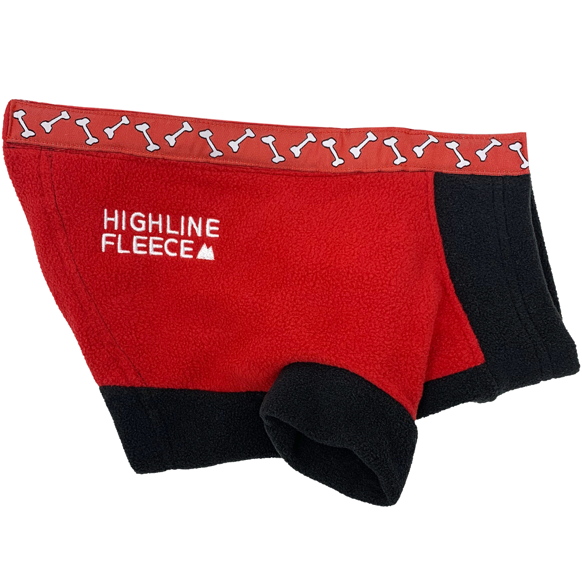 Highline Fleece Dog Coat - Red and Black with Rolling Bones