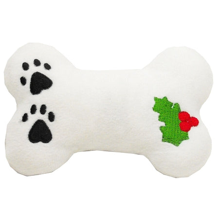 Plush Christmas Holly Bone Dog Toy with Squeaker
