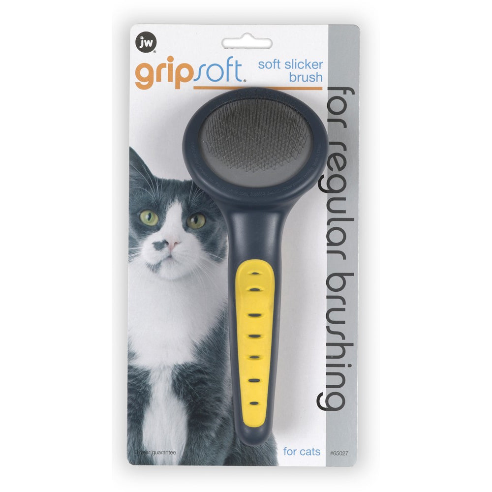 JW Pet GripSoft Cat Slicker Brush Gray, Yellow Small