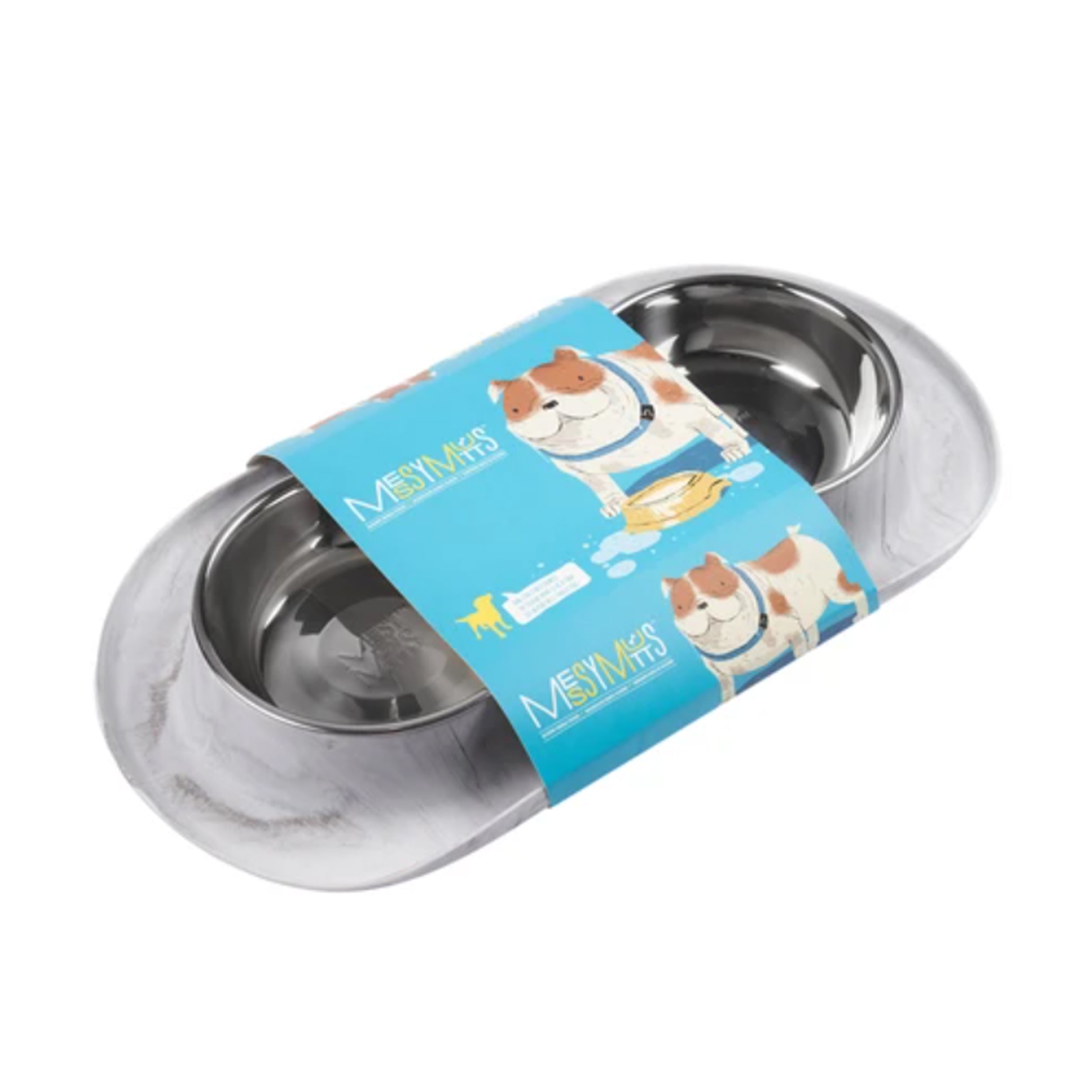 Messy Mutts Dog Double Feeder Marble