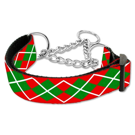 Christmas Argyle Nylon Ribbon Martingale Dog Collar